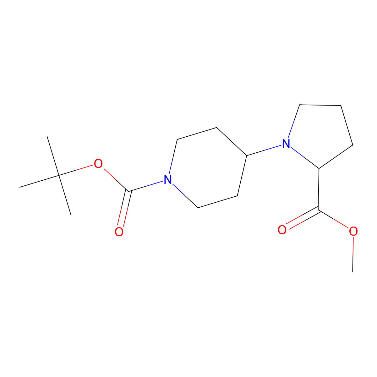 (S)-Tert-butyl 4-(2-(methoxycarbonyl)pyrrolidin-1-YL)piperidine-1-carboxylate molecular structure, CAS 864291-82-7