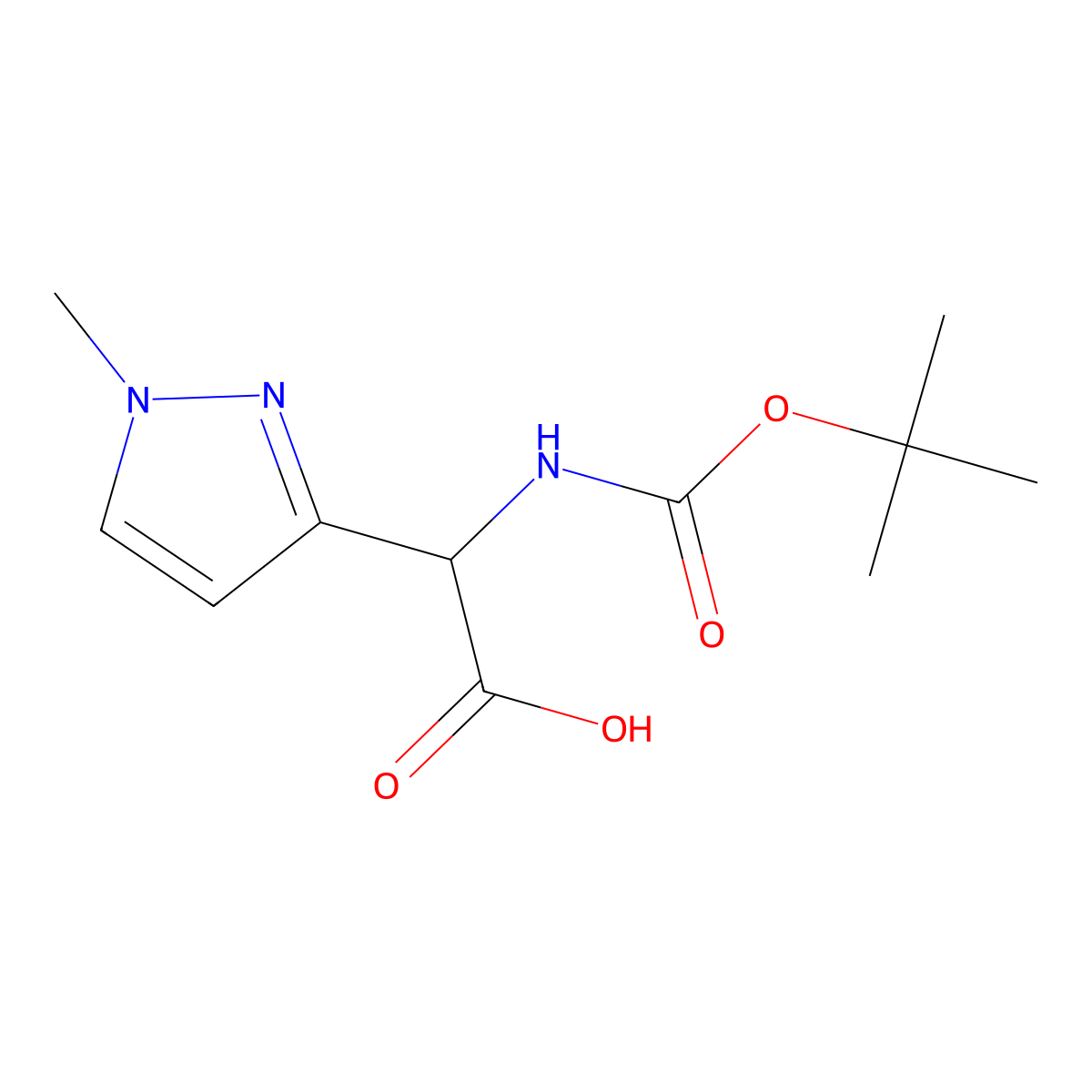 2-{[(tert-butoxy)carbonyl]amino}-2-(1-methyl-1H-pyrazol-3-yl)acetic acid molecular structure, CAS 864297-21-2