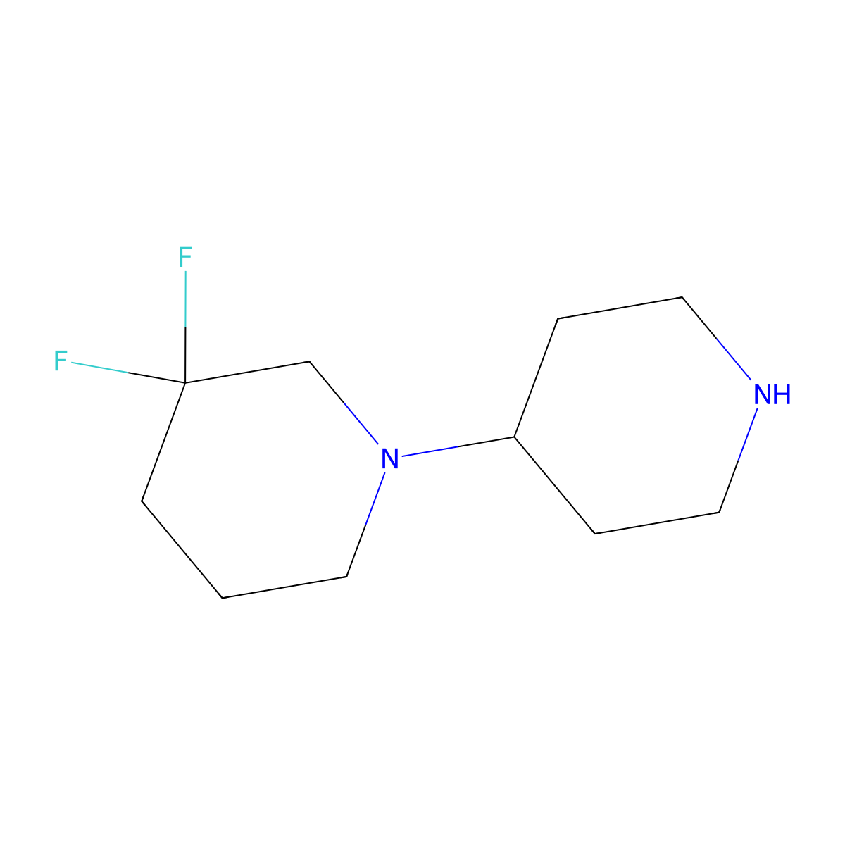 3,3-Difluoro-1,4'-bipiperidine molecular structure, CAS 864356-23-0