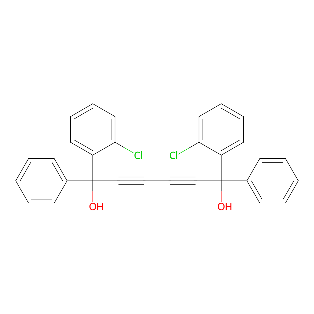 1,6-Bis(2-chlorophenyl)-1,6-diphenyl-2,4-hexadiyne-1,6-diol molecular structure, CAS 86436-19-3