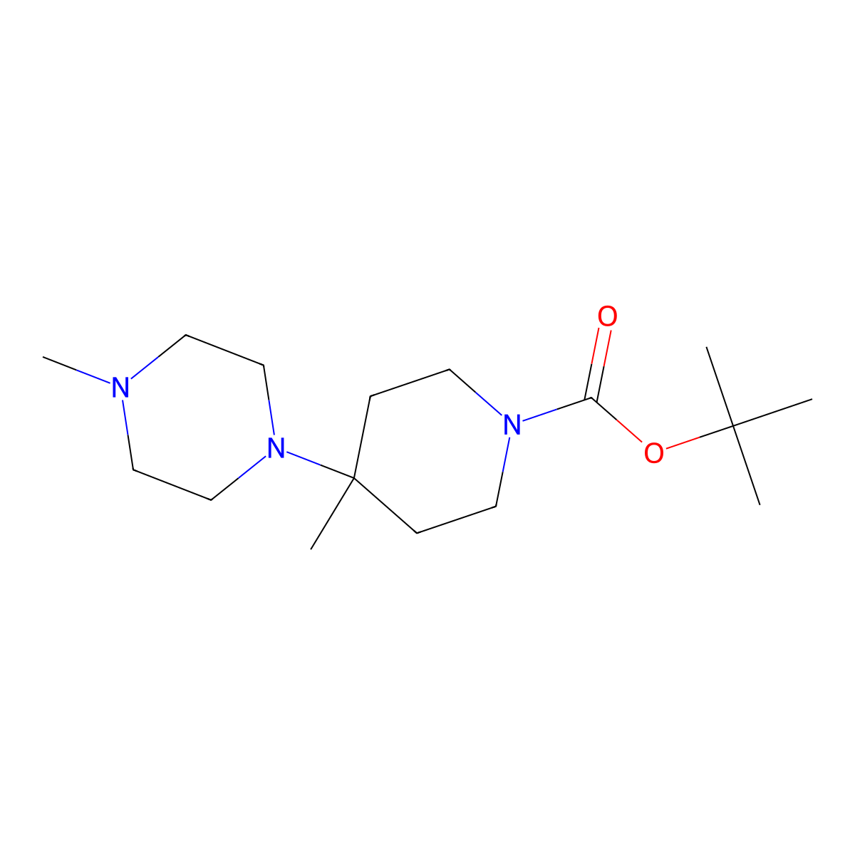 Tert-butyl 4-methyl-4-(4-methylpiperazin-1-yl)piperidine-1-carboxylate molecular structure, CAS 864369-94-8
