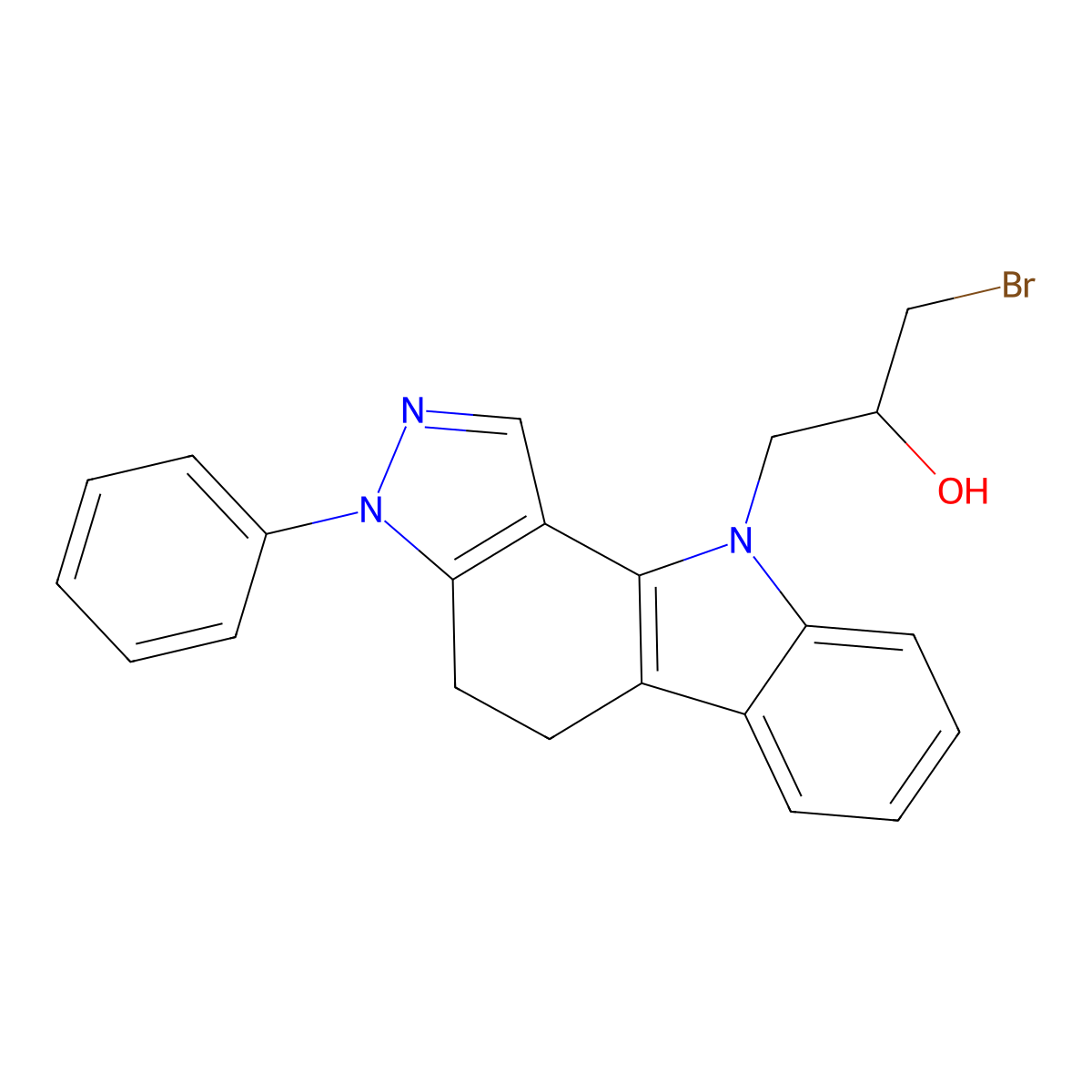 1-Bromo-3-(3-phenyl-4,5-dihydropyrazolo[4,3-a]carbazol-10-yl)propan-2-ol molecular structure, CAS 864387-62-2