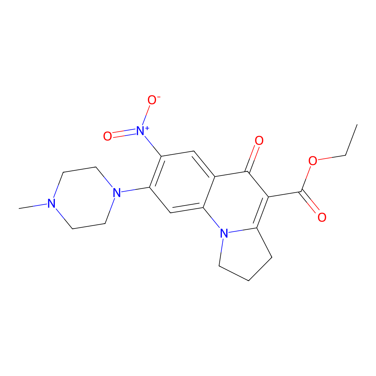 Ethyl 8-(4-methylpiperazin-1-yl)-7-nitro-5-oxo-1,2,3,5-tetrahydropyrrolo[1,2-a]quinoline-4-carboxylate molecular structure, CAS 864389-45-7