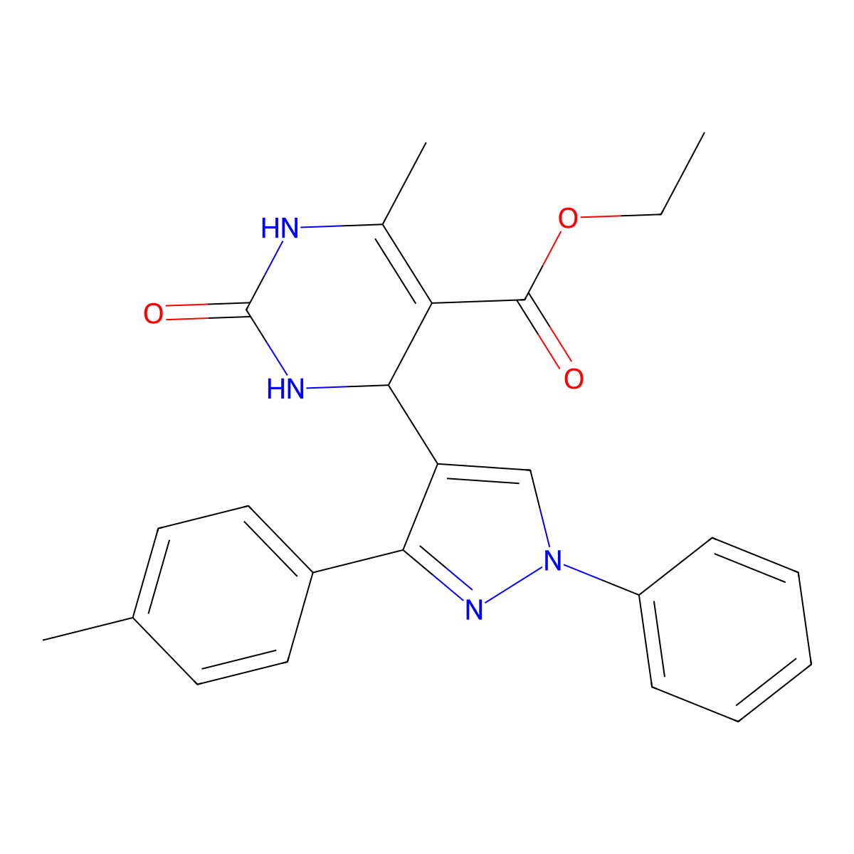 ethyl 6-methyl-4-[3-(4-methylphenyl)-1-phenyl-1H-pyrazol-4-yl]-2-oxo-1,2,3,4-tetrahydropyrimidine-5-carboxylate molecular structure, CAS 864408-55-9