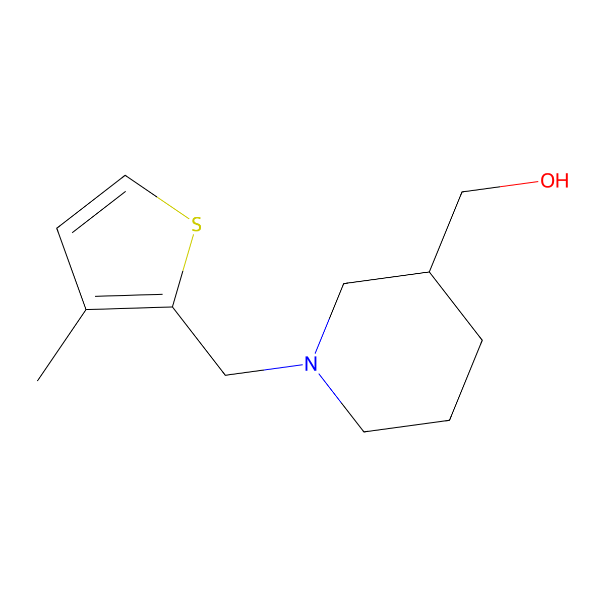(1-((3-Methylthiophen-2-yl)methyl)piperidin-3-yl)methanol molecular structure, CAS 864410-31-1