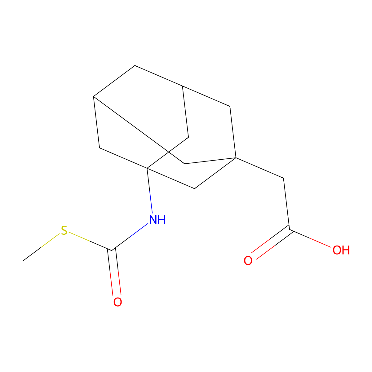(3-{[(Methylthio)carbonyl]amino}-1-adamantyl)acetic acid molecular structure, CAS 864411-39-2