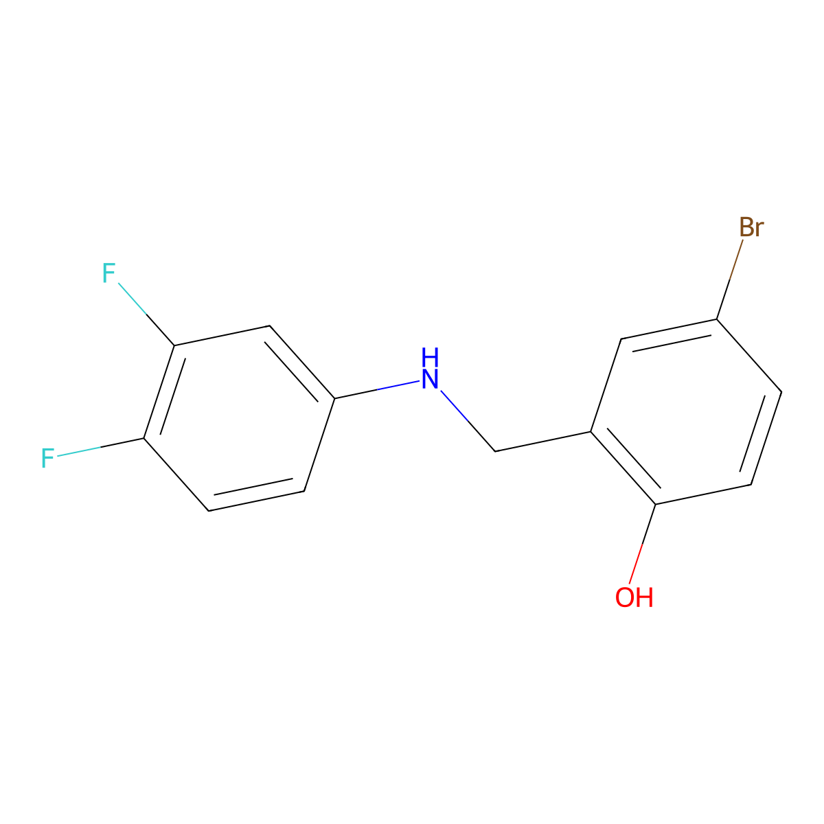 4-Bromo-2-[(3,4-difluoroanilino)methyl]benzenol molecular structure, CAS 864422-19-5