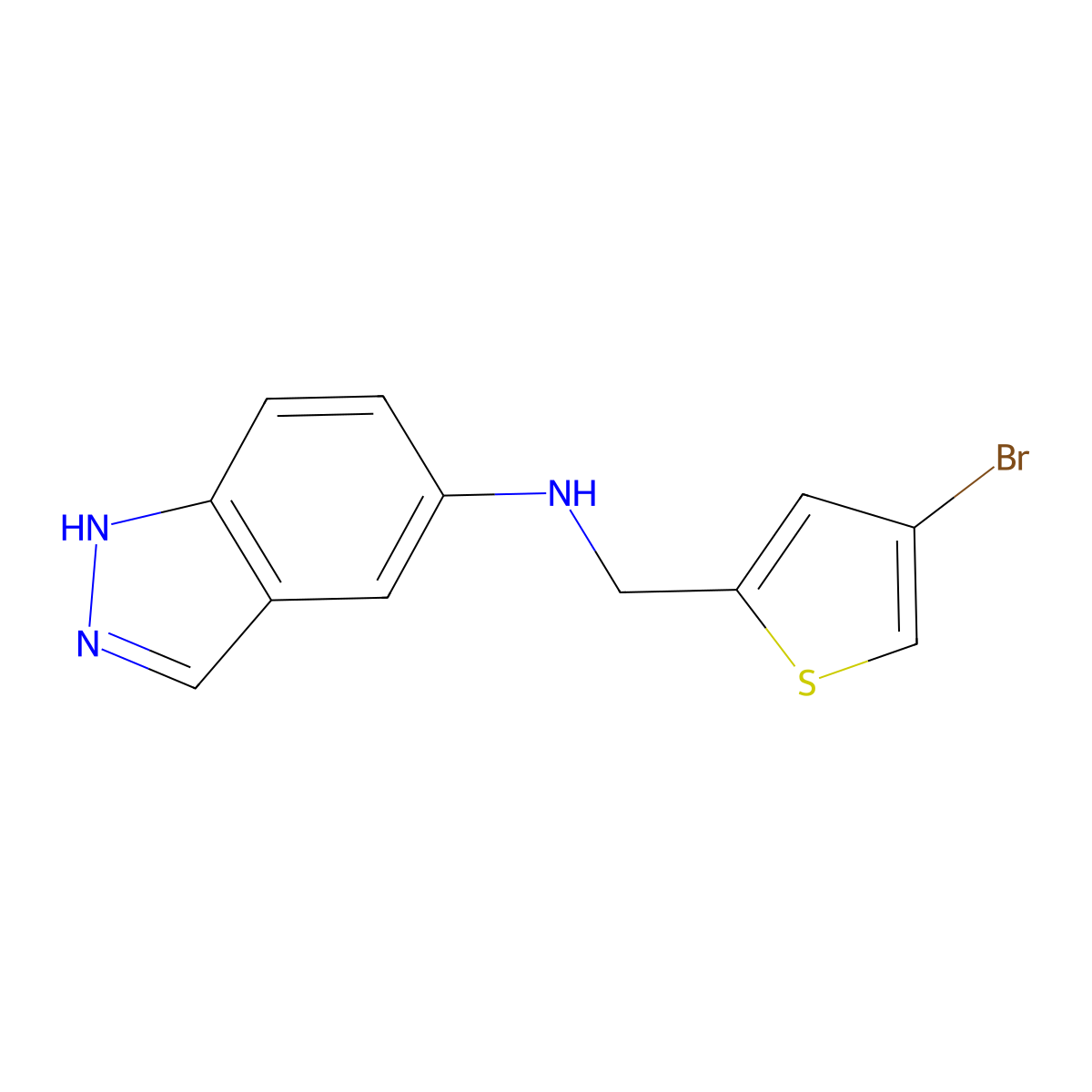 N-((4-Bromothiophen-2-yl)methyl)-1H-indazol-5-amine molecular structure, CAS 864422-86-6