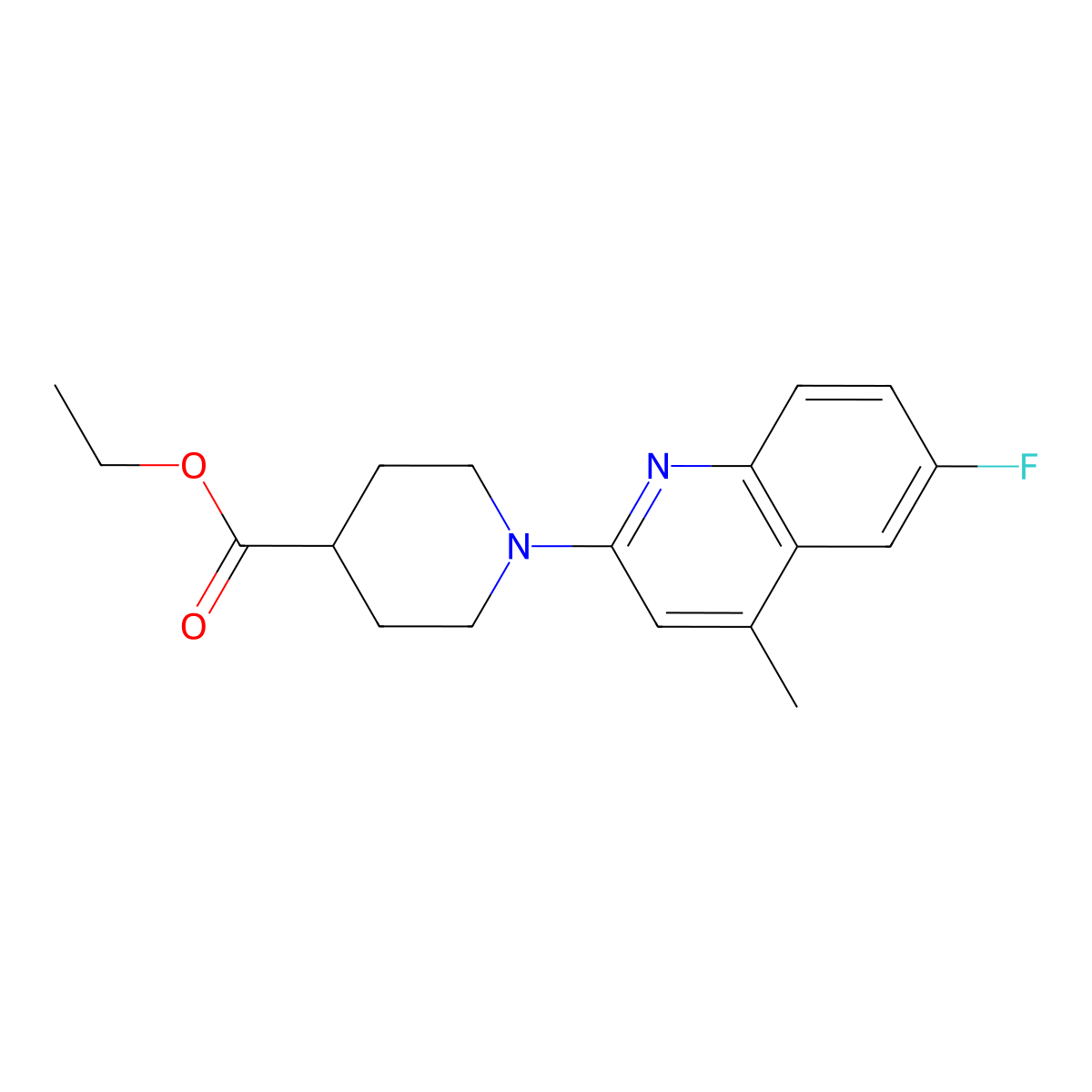 Ethyl 1-(6-fluoro-4-methyl-2-quinolinyl)-4-piperidinecarboxylate molecular structure, CAS 864425-87-6