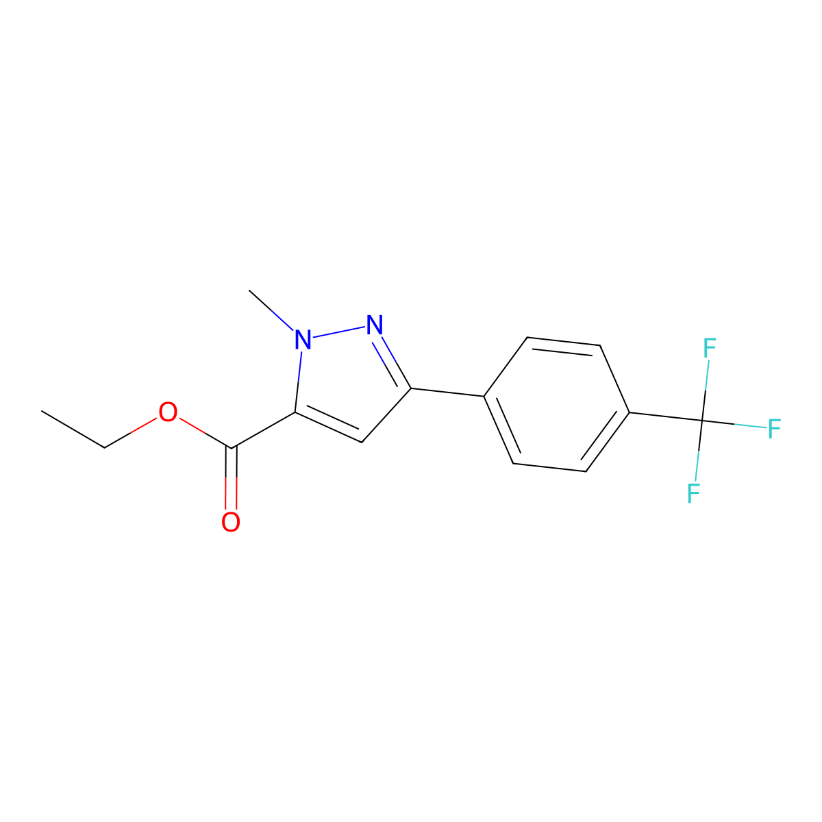 Ethyl 1-methyl-3-(4-(trifluoromethyl)phenyl)-1H-pyrazole-5-carboxylate molecular structure, CAS 864426-78-8