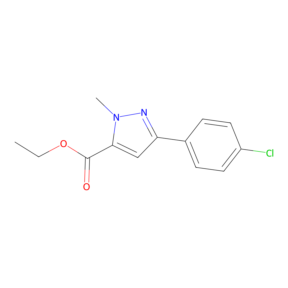 Ethyl 3-(4-chlorophenyl)-1-methyl-1H-pyrazole-5-carboxylate molecular structure, CAS 864426-87-9