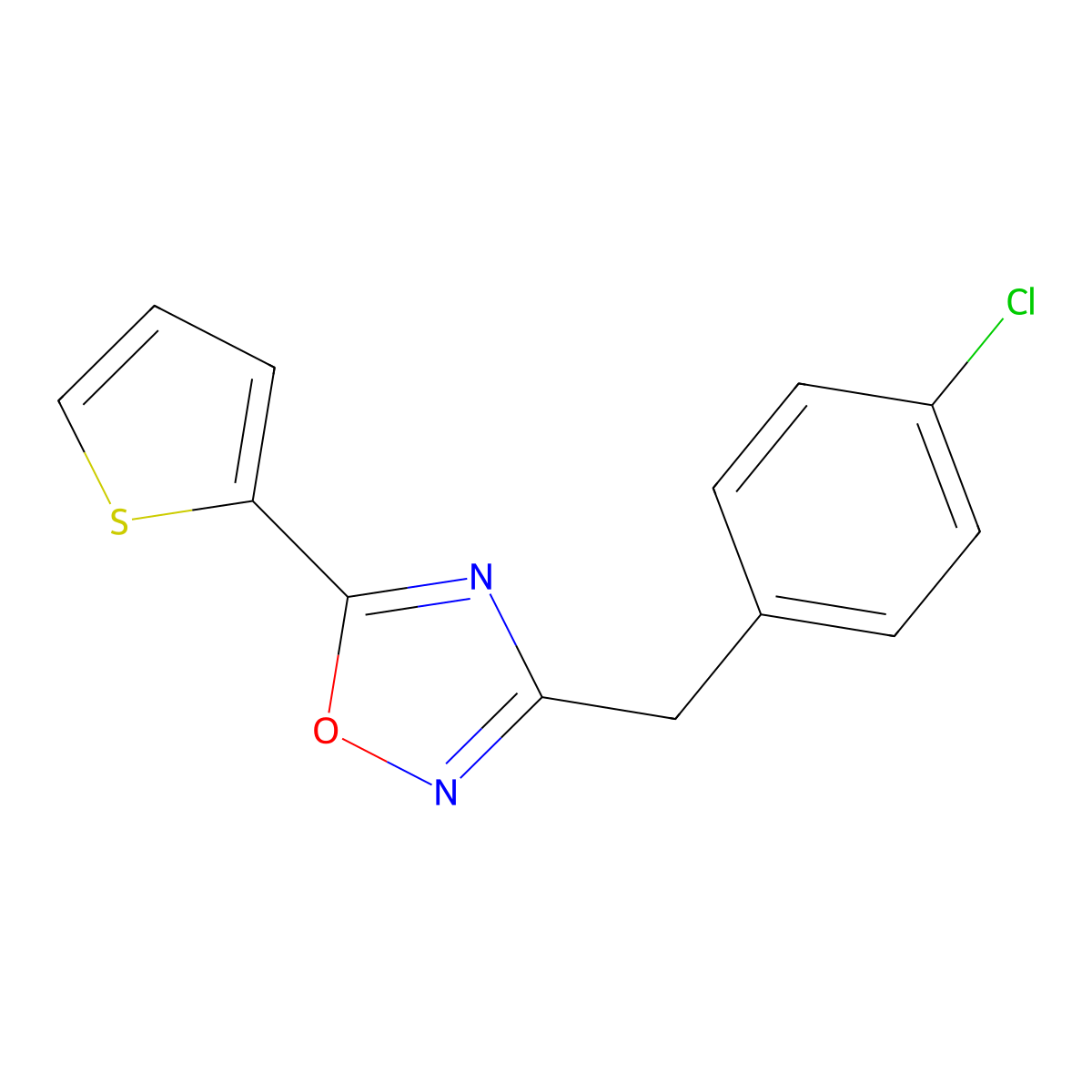 3-[(4-Chlorophenyl)methyl]-5-thiophen-2-yl-1,2,4-oxadiazole molecular structure, CAS 864432-82-6