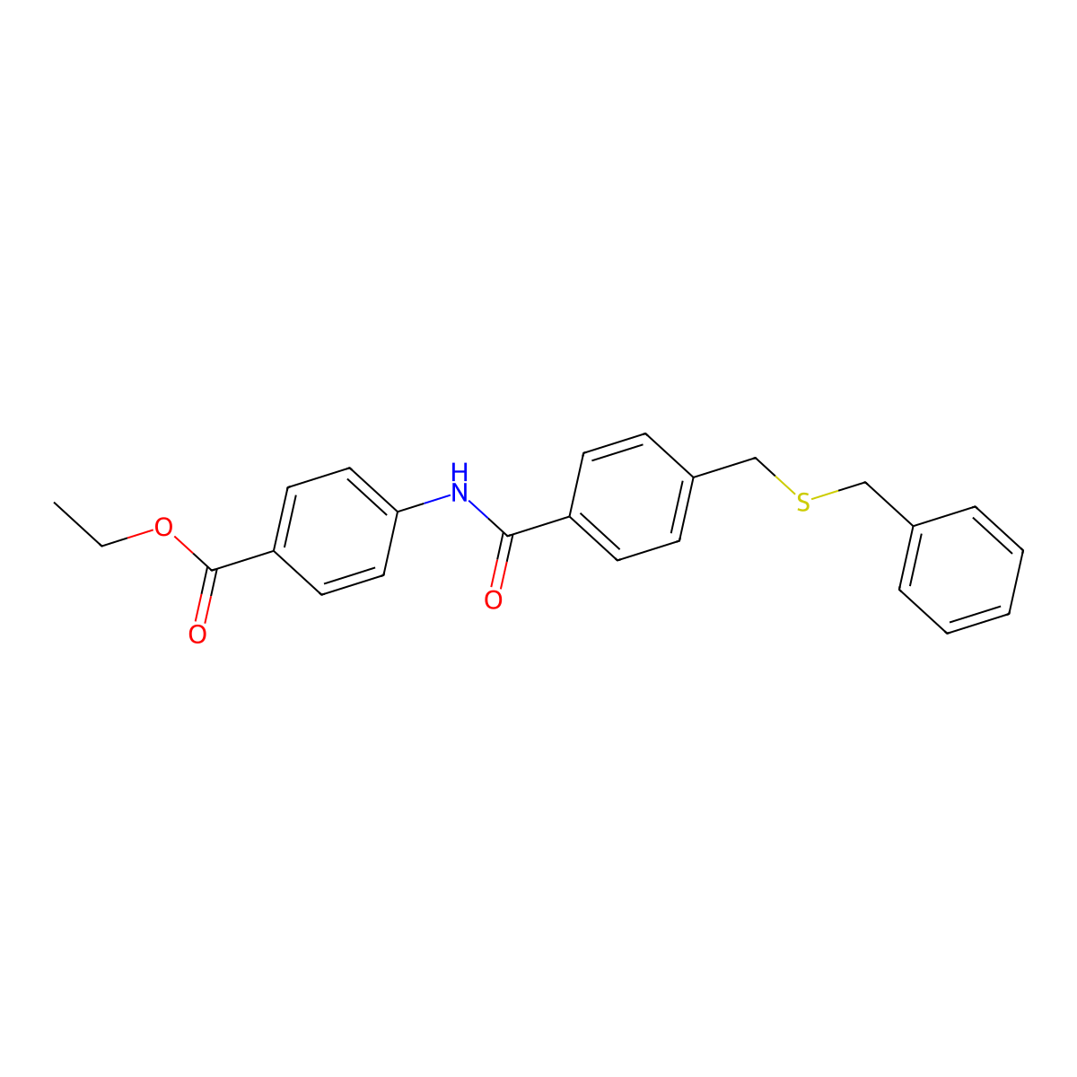 Ethyl 4-[[4-(benzylsulfanylmethyl)benzoyl]amino]benzoate molecular structure, CAS 864450-19-1