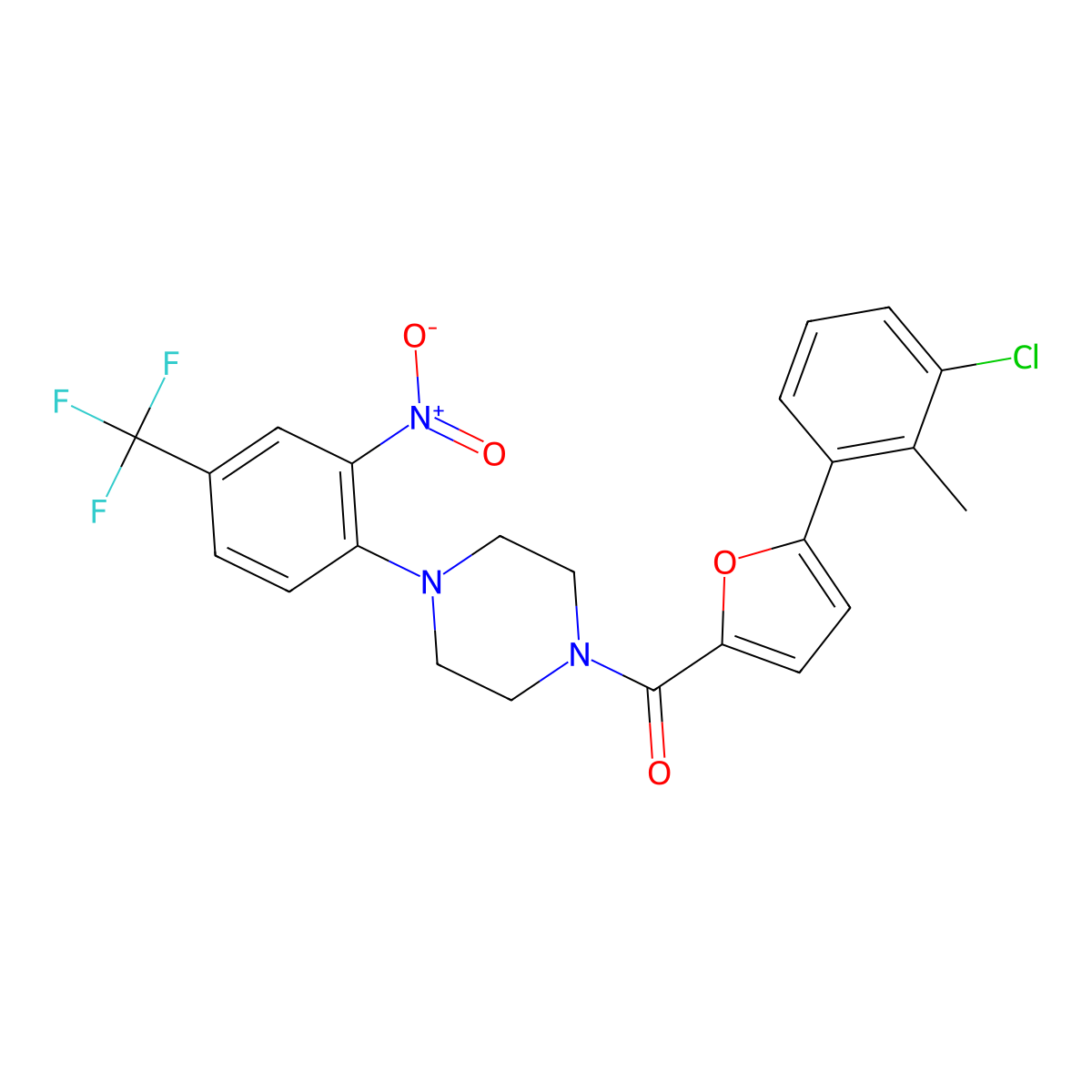 [5-(3-Chloro-2-methylphenyl)furan-2-yl]-[4-[2-nitro-4-(trifluoromethyl)phenyl]piperazin-1-yl]methanone molecular structure, CAS 864450-67-9