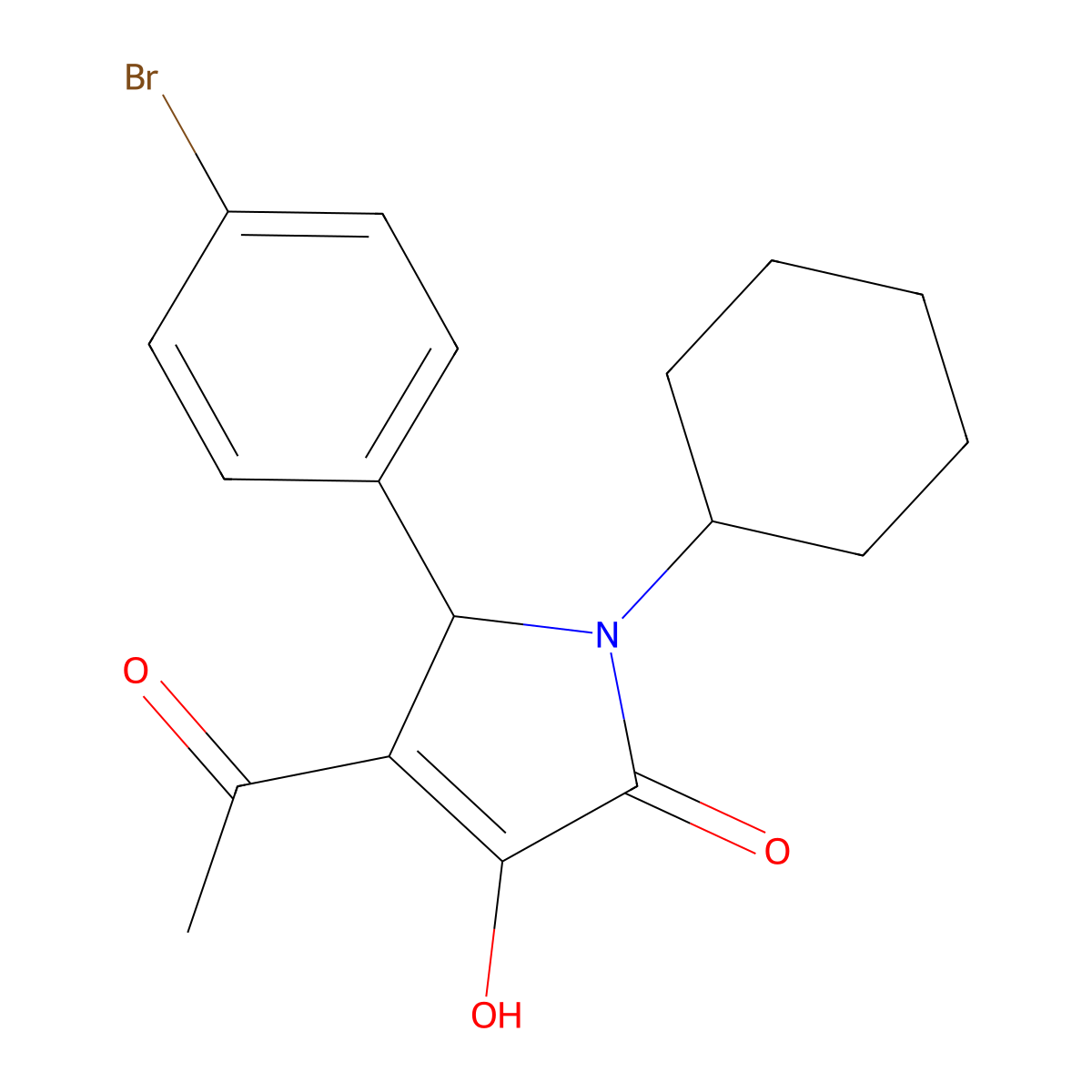 4-acetyl-5-(4-bromophenyl)-1-cyclohexyl-3-hydroxy-1,5-dihydro-2H-pyrrol-2-one molecular structure, CAS 864455-67-4
