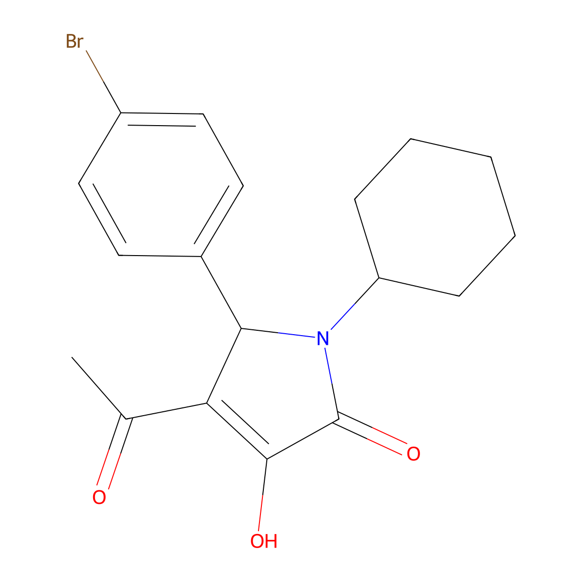 4-acetyl-5-(4-bromophenyl)-1-cyclohexyl-3-hydroxy-1,5-dihydro-2H-pyrrol-2-one molecular structure, CAS 864455-67-4