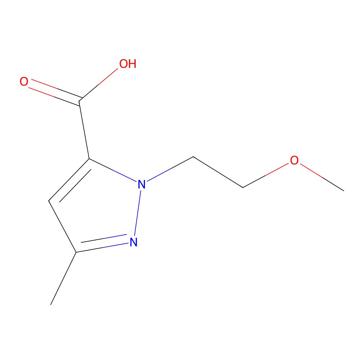 1-(2-Methoxyethyl)-3-methyl-1H-pyrazole-5-carboxylic acid molecular structure, CAS 864522-54-3