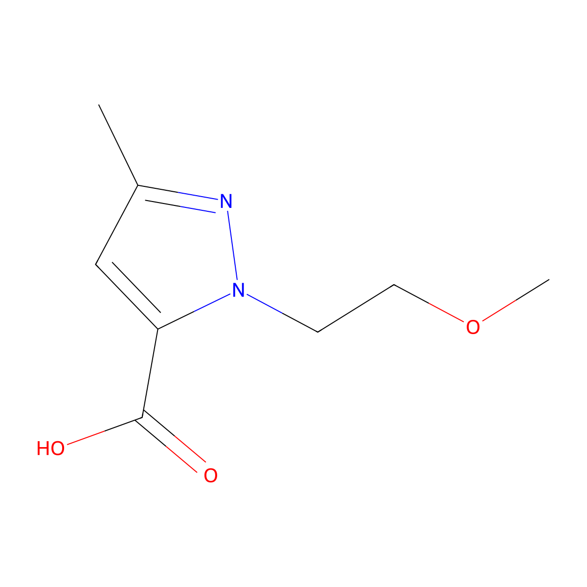 1-(2-Methoxyethyl)-3-methyl-1H-pyrazole-5-carboxylic acid molecular structure, CAS 864522-54-3