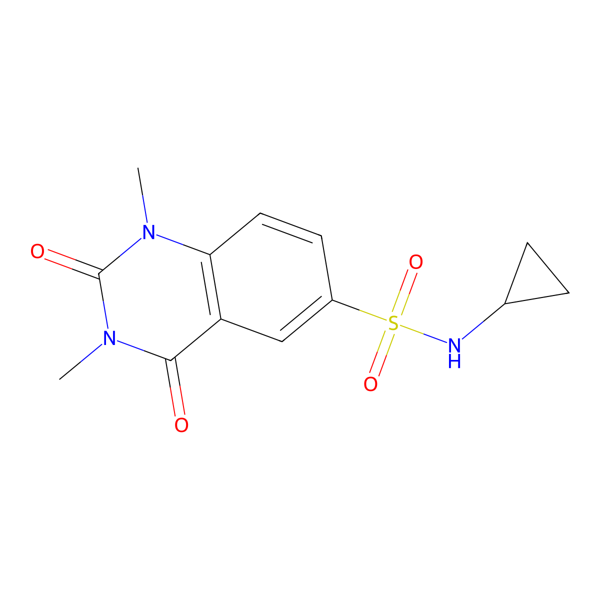 N-cyclopropyl-1,3-dimethyl-2,4-dioxo-1,2,3,4-tetrahydroquinazoline-6-sulfonamide molecular structure, CAS 864544-66-1