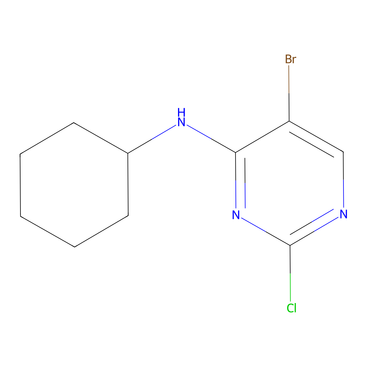 5-Bromo-2-chloro-N-cyclohexylpyrimidin-4-amine molecular structure, CAS 864655-05-0