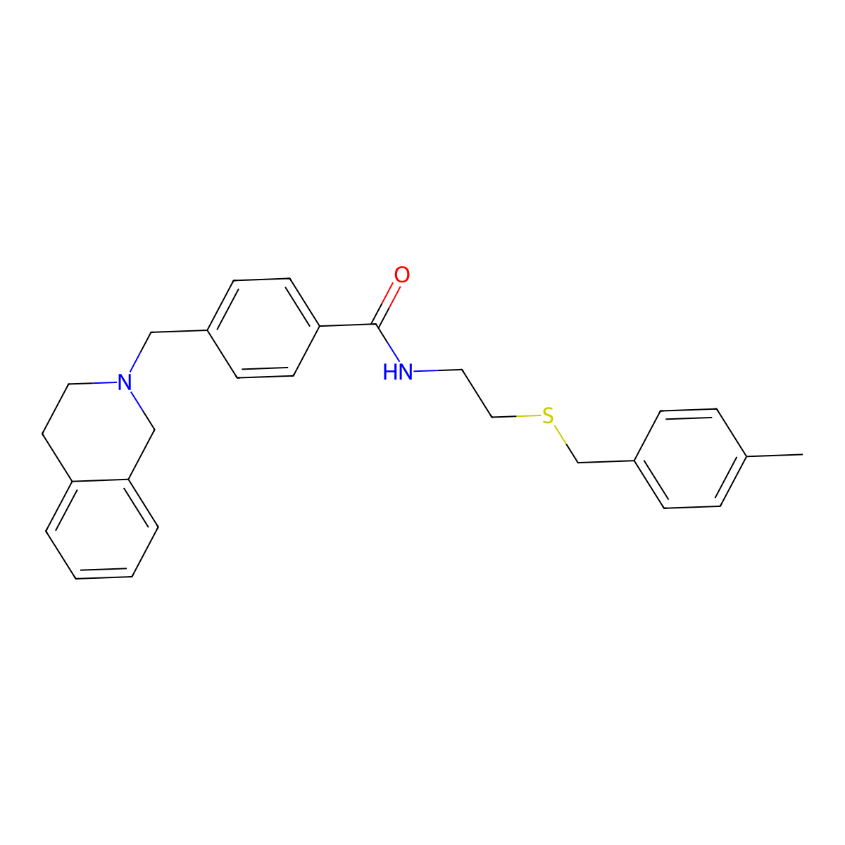 4-(3,4-dihydro-1H-isoquinolin-2-ylmethyl)-N-[2-[(4-methylphenyl)methylsulfanyl]ethyl]benzamide molecular structure, CAS 864662-98-6