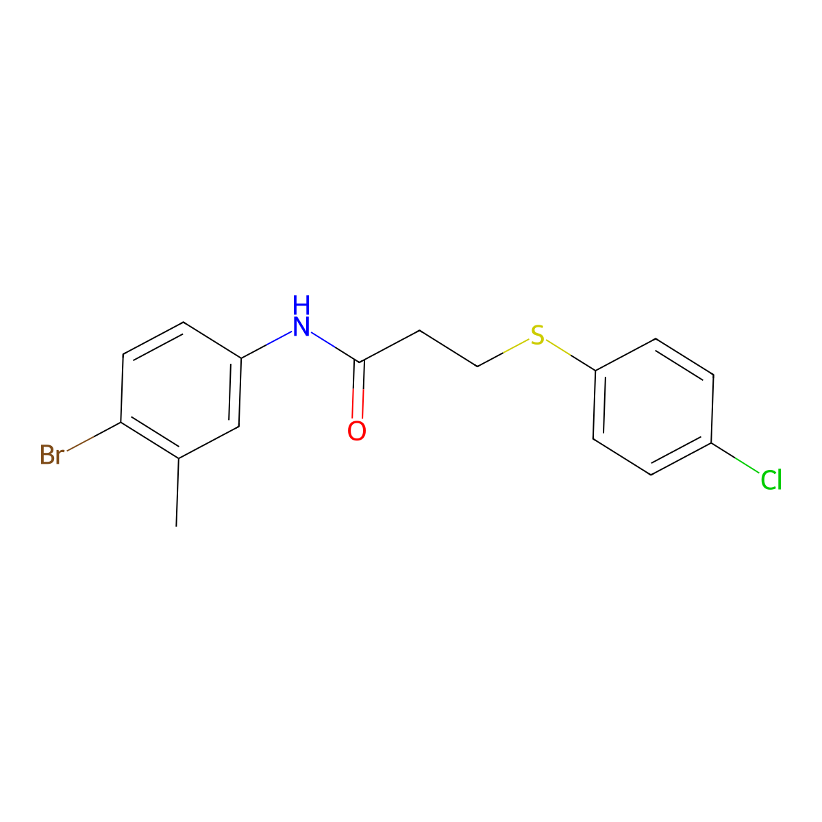 N-(4-bromo-3-methylphenyl)-3-(4-chlorophenyl)sulfanylpropanamide molecular structure, CAS 864665-03-2