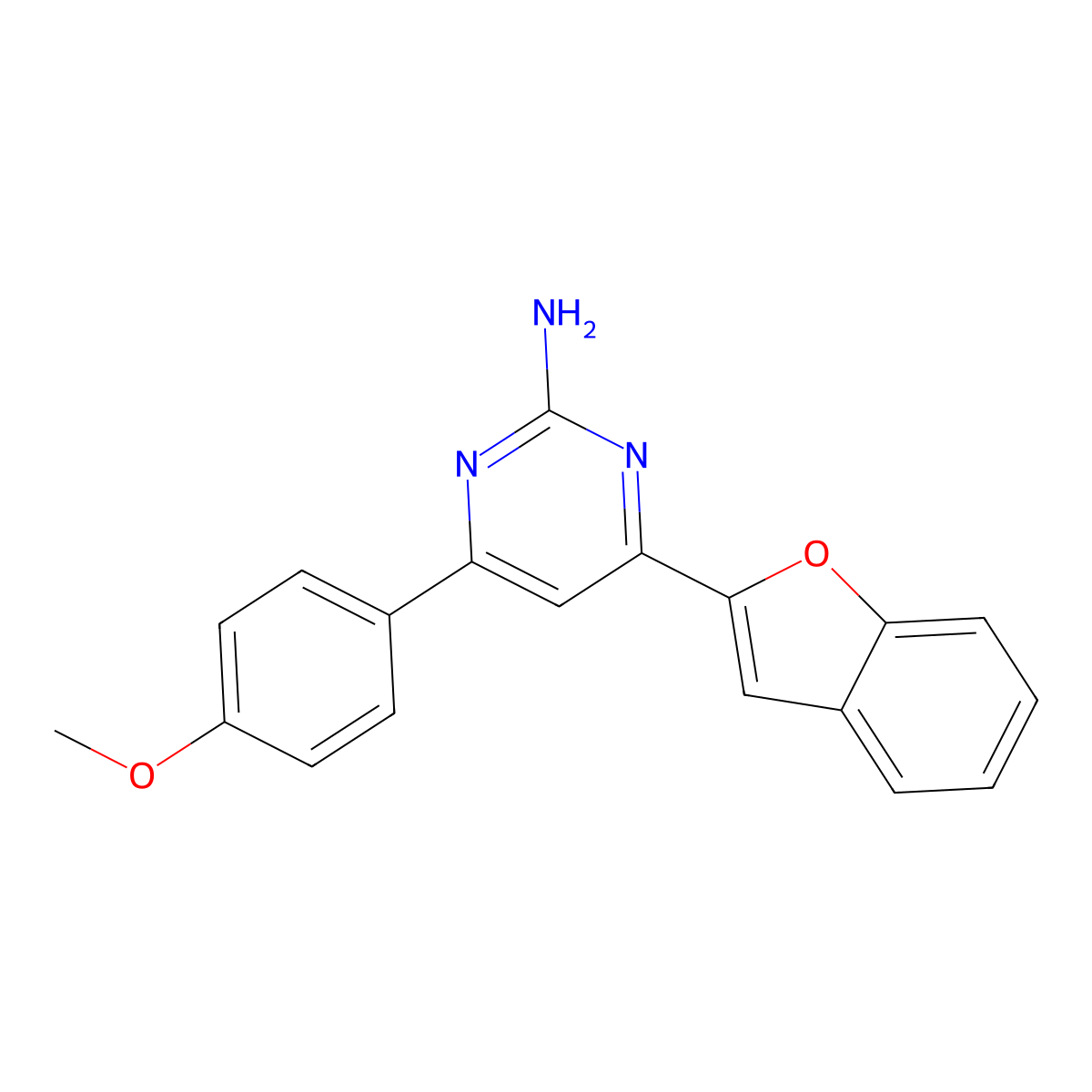 2-Pyrimidinamine, 4-(2-benzofuranyl)-6-(4-methoxyphenyl)- molecular structure, CAS 864668-18-8