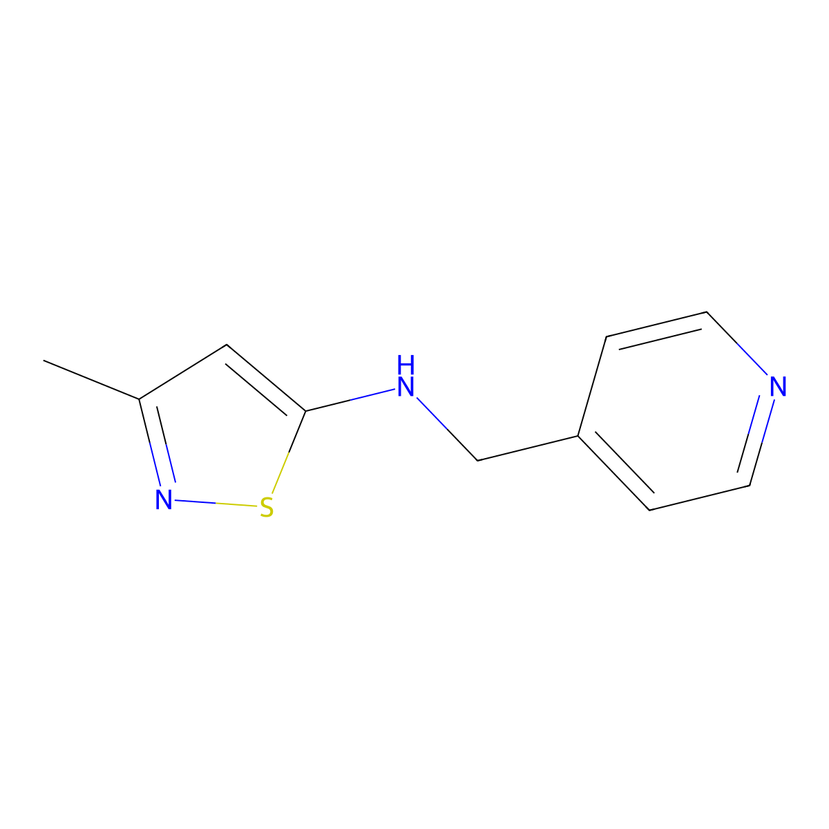3-Methyl-N-[(pyridin-4-yl)methyl]-1,2-thiazol-5-amine molecular structure, CAS 864684-75-3