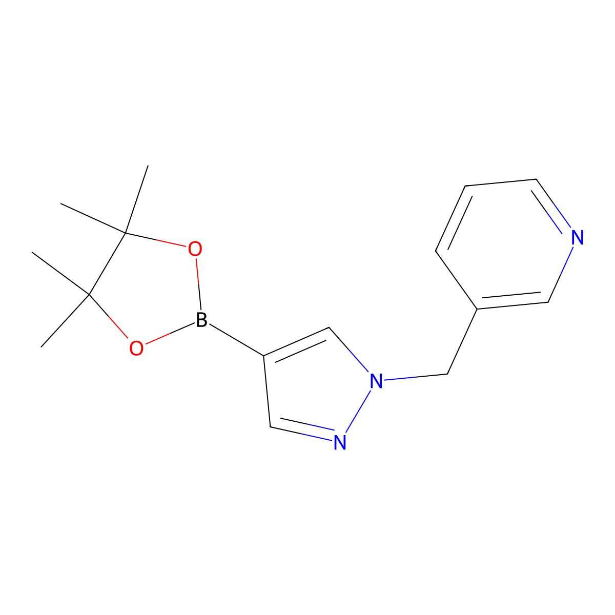 3-((4-(4,4,5,5-tetramethyl-1,3,2-dioxaborolan-2-yl)-1H-pyrazol-1-yl)methyl)pyridine molecular structure, CAS 864754-21-2