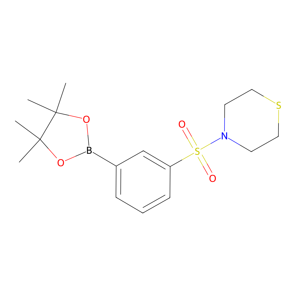 4-((3-(4,4,5,5-Tetramethyl-1,3,2-dioxaborolan-2-yl)phenyl)sulfonyl)thiomorpholine molecular structure, CAS 864754-37-0