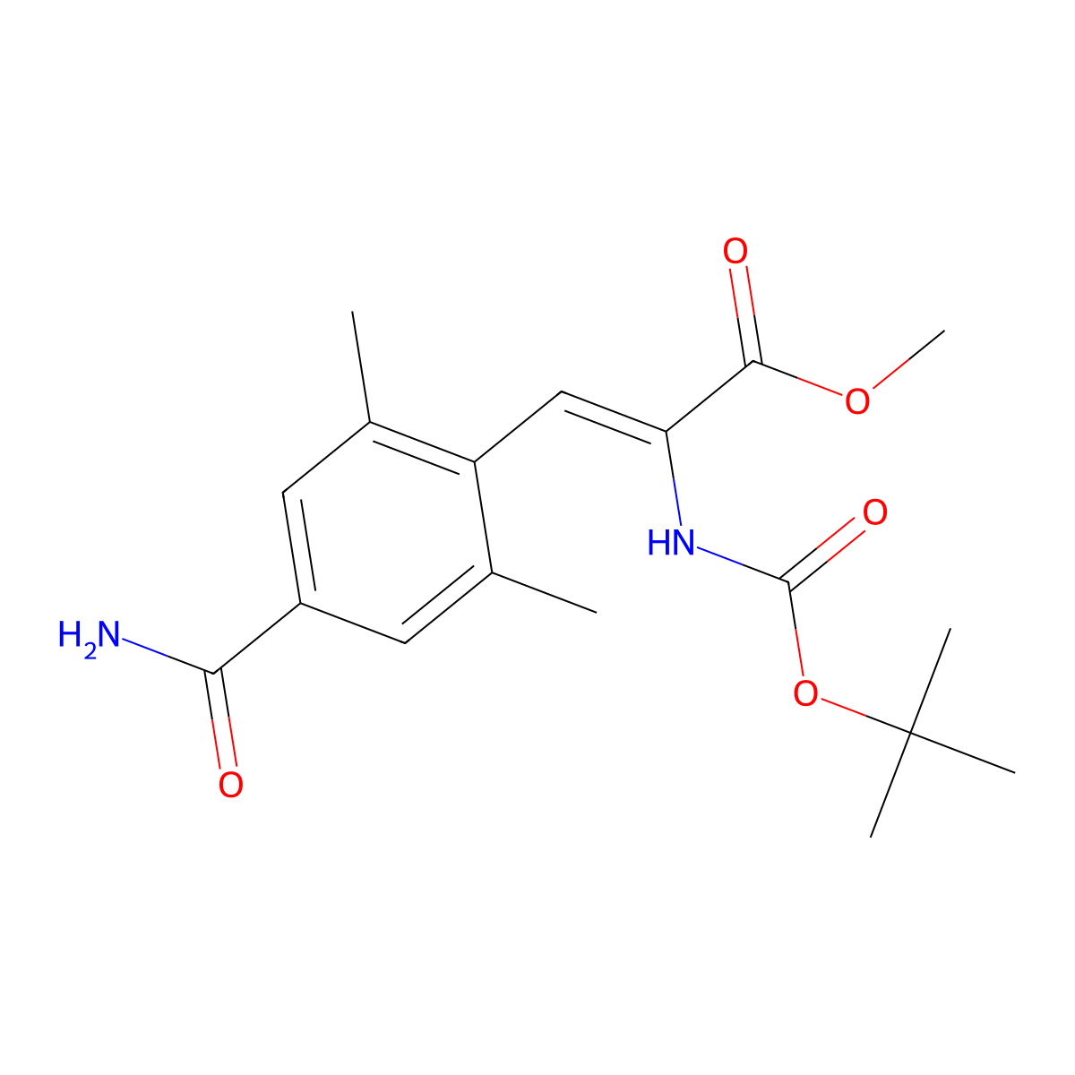 (Z)-methyl 2-((tert-butoxycarbonyl)amino)-3-(4-carbamoyl-2,6-dimethylphenyl)acrylate molecular structure, CAS 864825-84-3