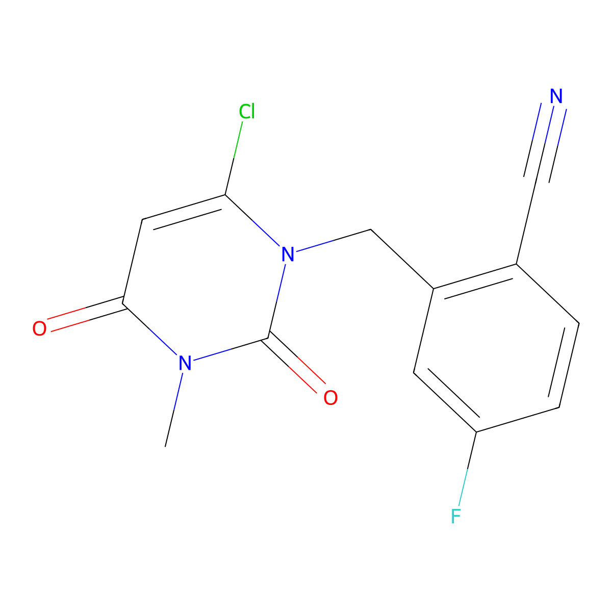 2-((6-chloro-3-methyl-2,4-dioxo-3,4-dihydropyrimidin-1(2H)-yl)methyl)-4-Fluorobenzonitrile molecular structure, CAS 865759-24-6