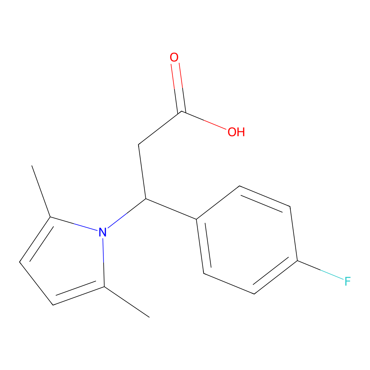 3-(2,5-dimethyl-1H-pyrrol-1-yl)-3-(4-fluorophenyl)propanoic acid molecular structure, CAS 866040-75-7