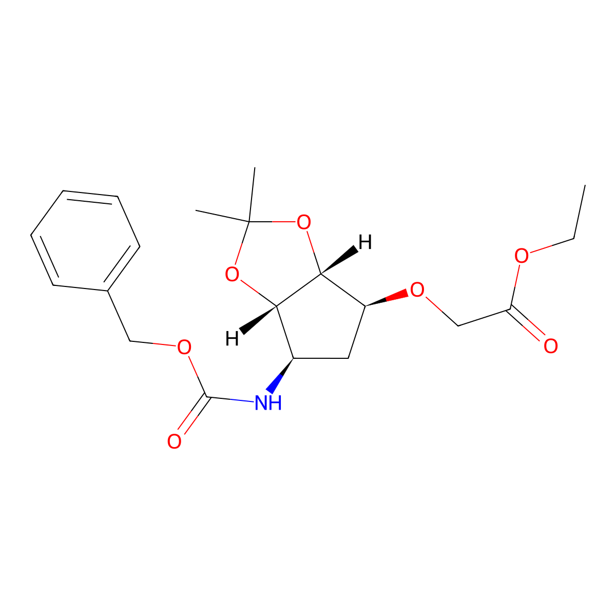 Ethyl 2-(((3aR,4S,6R,6aS)-6-(((benzyloxy)carbonyl)amino)-2,2-dimethyltetrahydro-3aH-cyclopenta[d][1,3]dioxol-4-yl)oxy)acetate molecular structure, CAS 866551-95-3