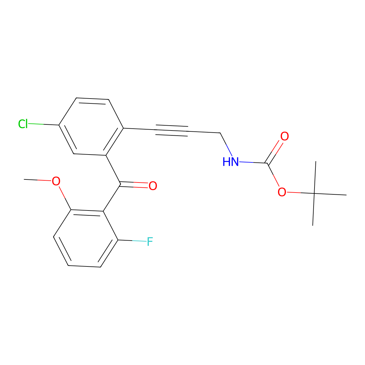 tert-Butyl (3-(4-chloro-2-(2-fluoro-6-methoxybenzoyl)phenyl)prop-2-yn-1-yl)carbamate molecular structure, CAS 869366-70-1