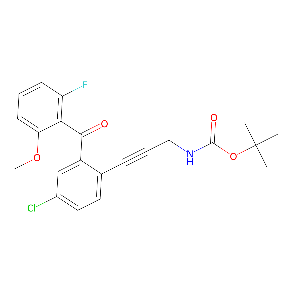 tert-Butyl (3-(4-chloro-2-(2-fluoro-6-methoxybenzoyl)phenyl)prop-2-yn-1-yl)carbamate molecular structure, CAS 869366-70-1