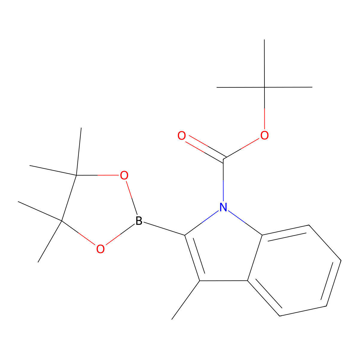 tert-butyl 3-methyl-2-(4,4,5,5-tetramethyl-1,3,2-dioxaborolan-2-yl)-1H-indole-1-carboxylate molecular structure, CAS 869852-13-1