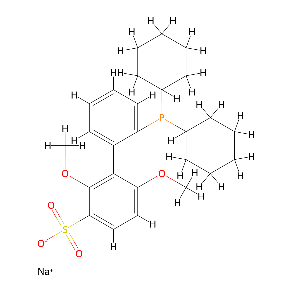 Sodium 2'-(dicyclohexylphosphino)-2,6-dimethoxy-[1,1'-biphenyl]-3-sulfonate molecular structure, CAS 870245-75-3