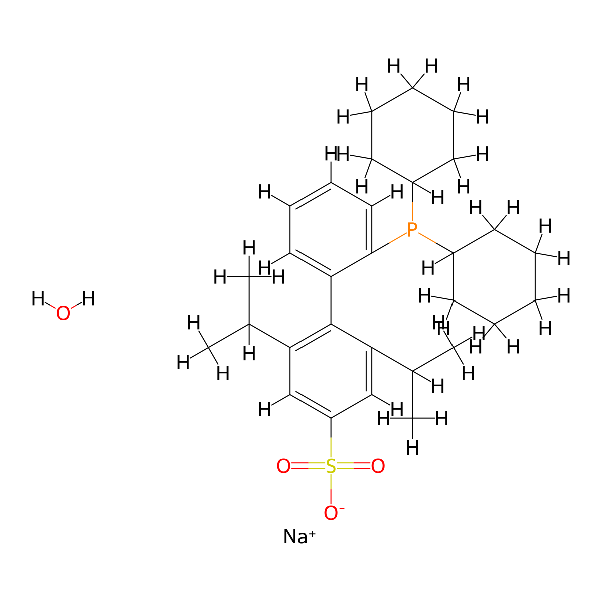 Sodium 2'-(dicyclohexylphosphino)-2,6-diisopropyl-[1,1'-biphenyl]-4-sulfonate , XPhos-SO₃Na molecular structure, CAS 870245-84-4