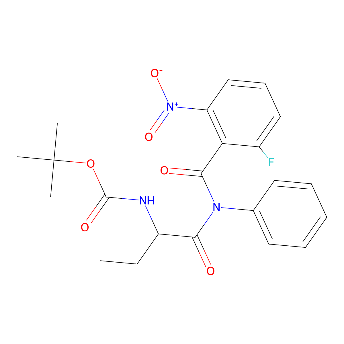 (S)-tert-butyl (1-(2-fluoro-6-nitro-N-phenylbenzamido)-1-oxobutan-2-yl)carbamate molecular structure, CAS 870281-84-8