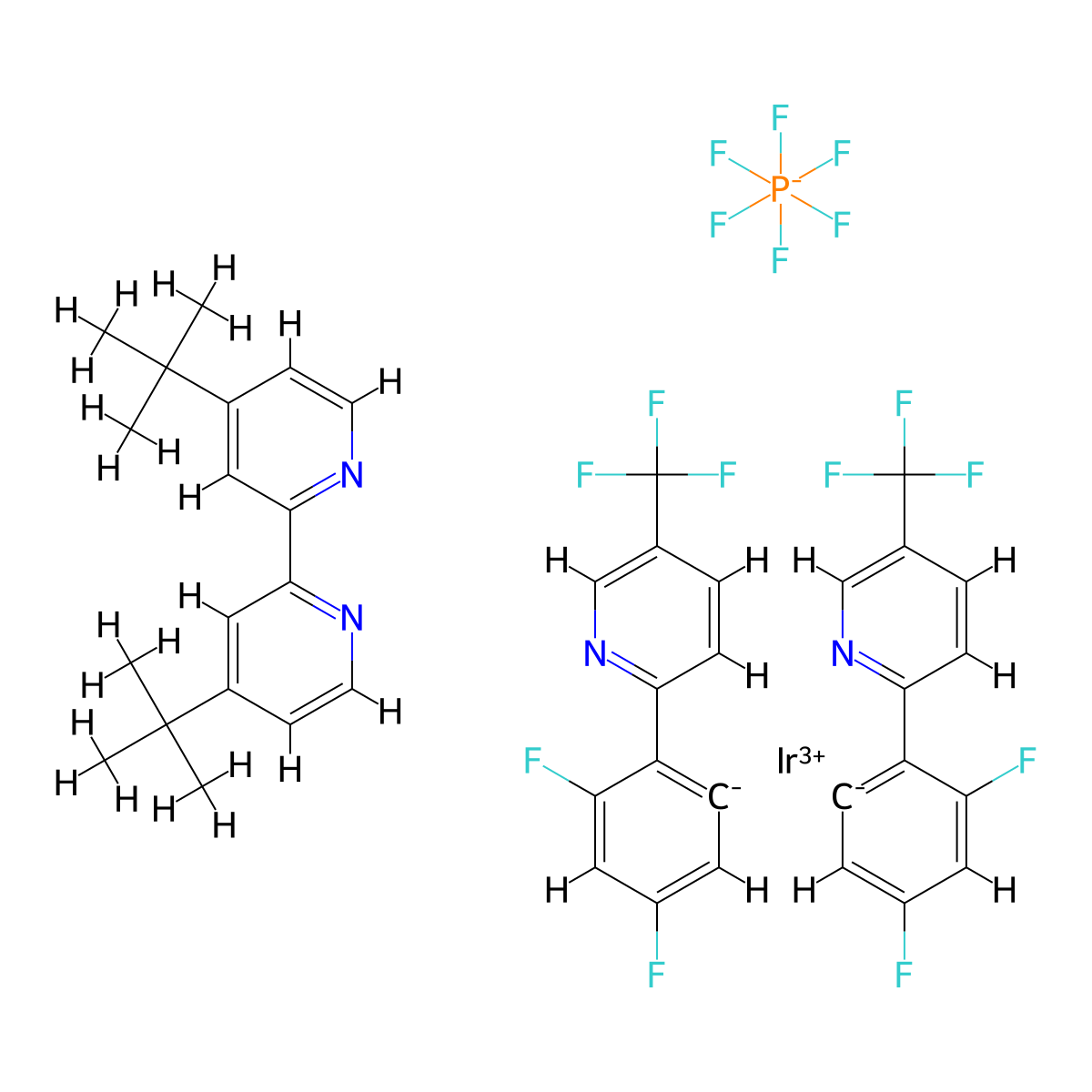 Ir[dF(CF3)ppy]2(dtbbpy)PF6 , [Ir{dF(CF₃)ppy}₂(dtbbpy)][PF₆] molecular structure, CAS 870987-63-6