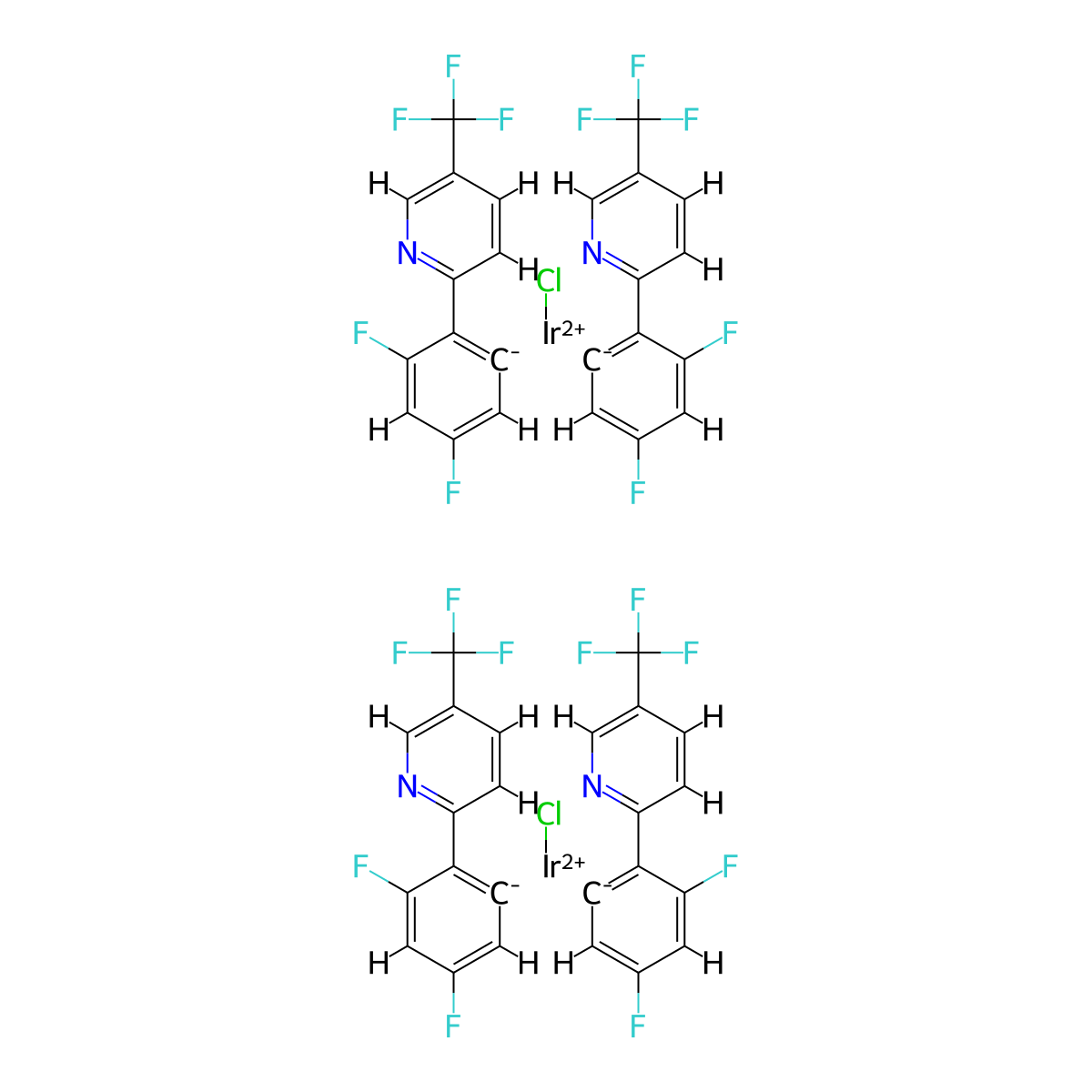 Di-μ-chlorotetrakis[3,5-difluoro-2-[5-trifluoromethyl-2-pyridinyl-kN)phenyl-kC]diiridium(III) molecular structure, CAS 870987-64-7