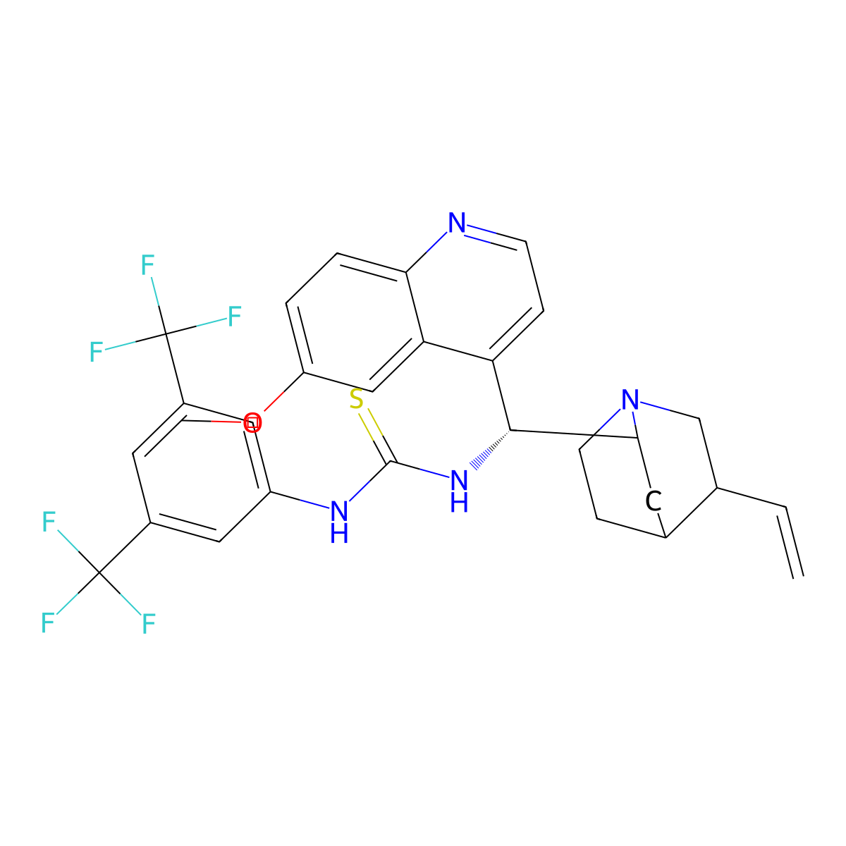 1-(3,5-Bis(trifluoromethyl)phenyl)-3-((1R)-(6-methoxyquinolin-4-yl)(5-vinylquinuclidin-2-yl)methyl)thiourea molecular structure, CAS 871334-35-9