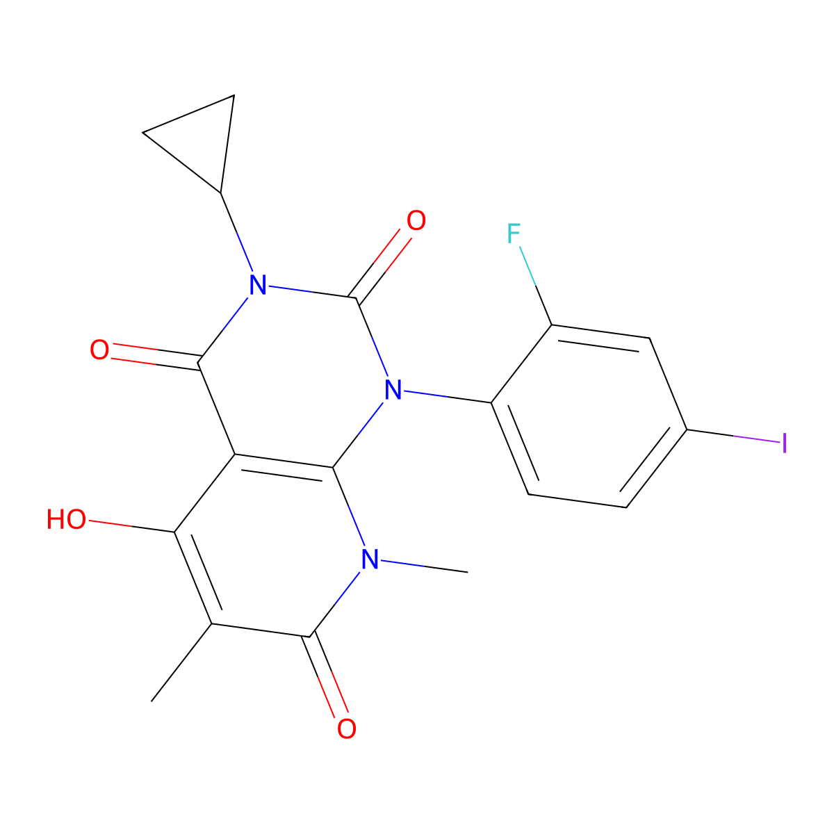 3-Cyclopropyl-1-(2-fluoro-4-iodophenyl)-5-hydroxy-6,8-dimethylpyrido(2,3-d)pyrimidine-2,4,7(1H,3H,8H)-trione molecular structure, CAS 871700-24-2