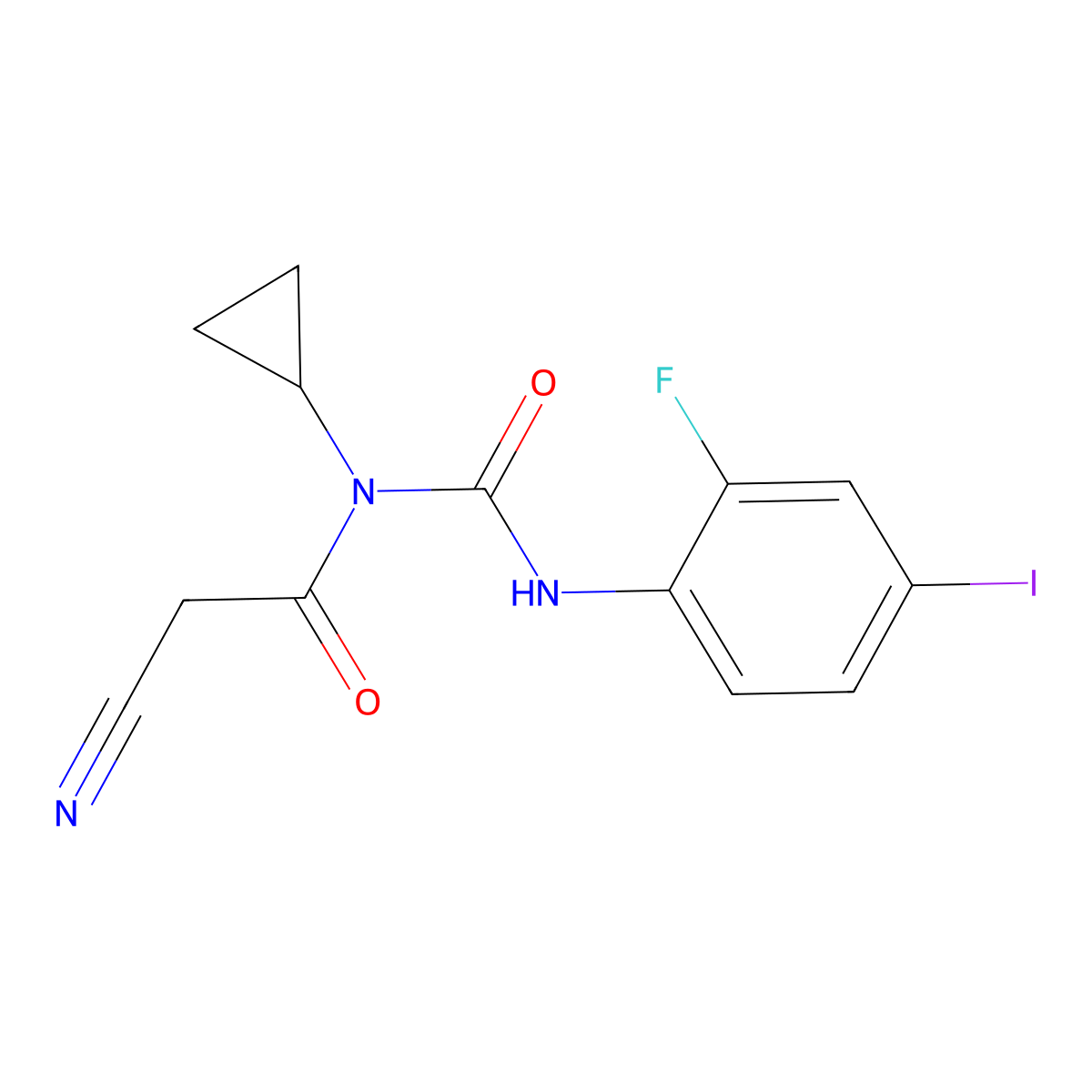 2-Cyano-N-cyclopropyl-N-[[(2-fluoro-4-iodophenyl)amino]carbonyl]acetamide molecular structure, CAS 871700-26-4