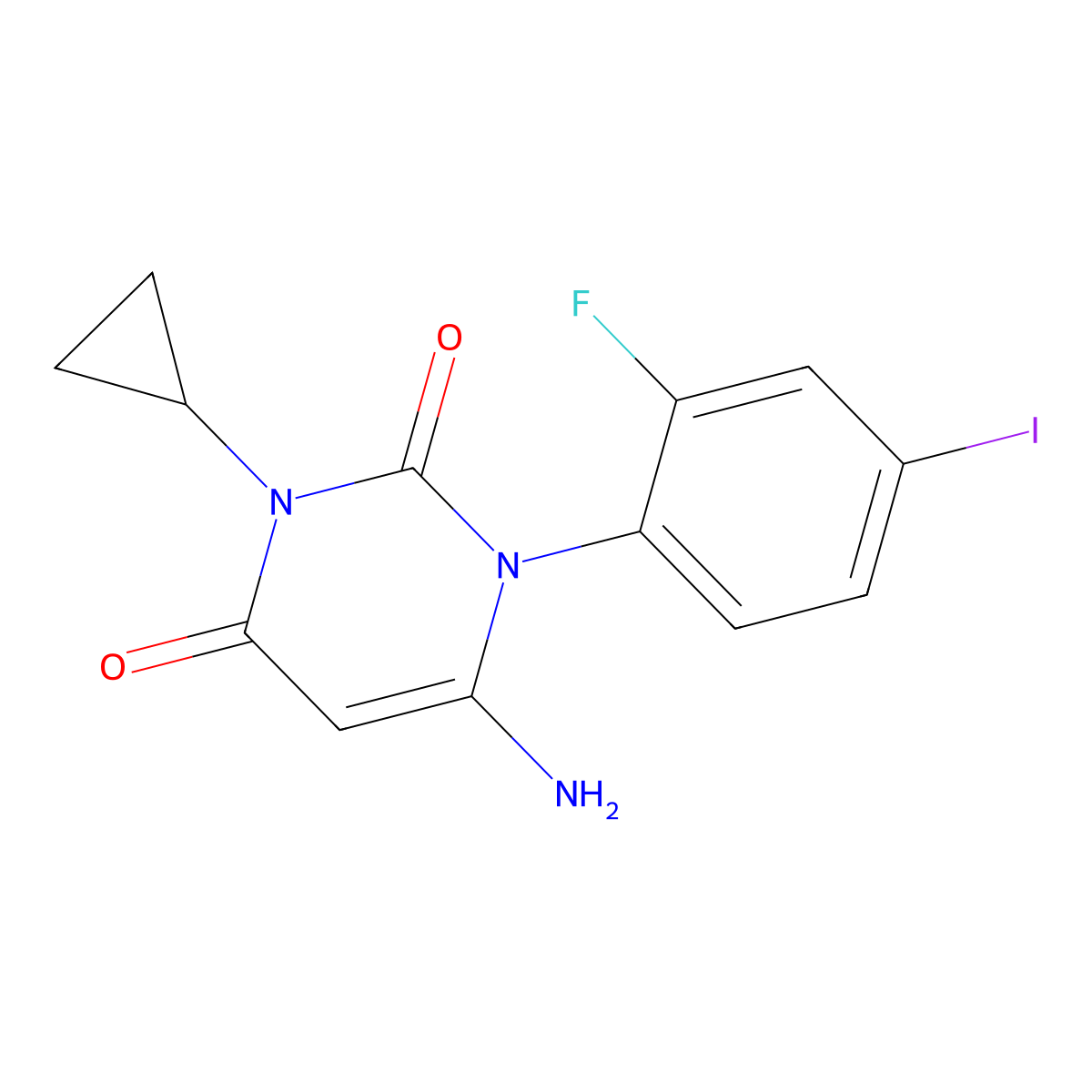 6-Amino-3-cyclopropyl-1-(2-fluoro-4-iodophenyl)pyrimidine-2,4(1H,3H)-dione molecular structure, CAS 871700-28-6