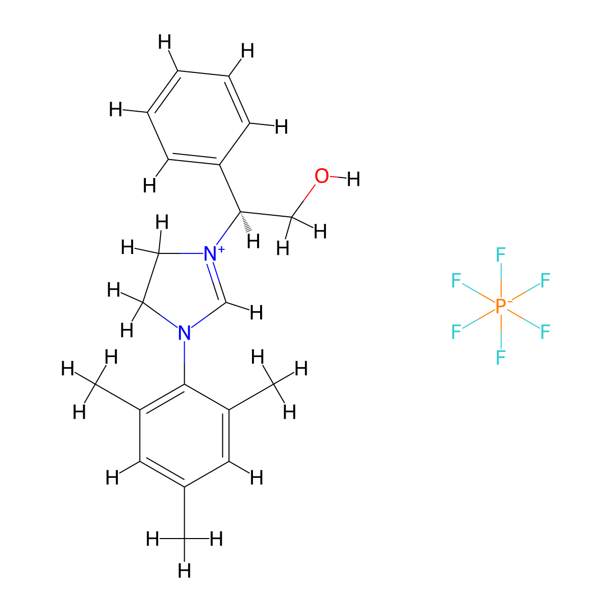 (S)-1-(2-Hydroxy-1-phenylethyl)-3-mesityl-4,5-dihydro-1H-imidazol-3-ium hexafluorophosphate(V) molecular structure, CAS 872164-47-1