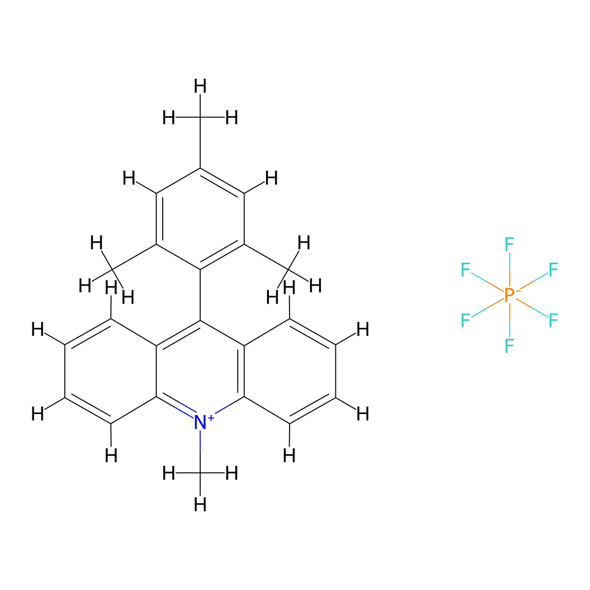 9-Mesityl-10-methylacridin-10-ium hexafluorophosphate(V) molecular structure, CAS 872205-11-3
