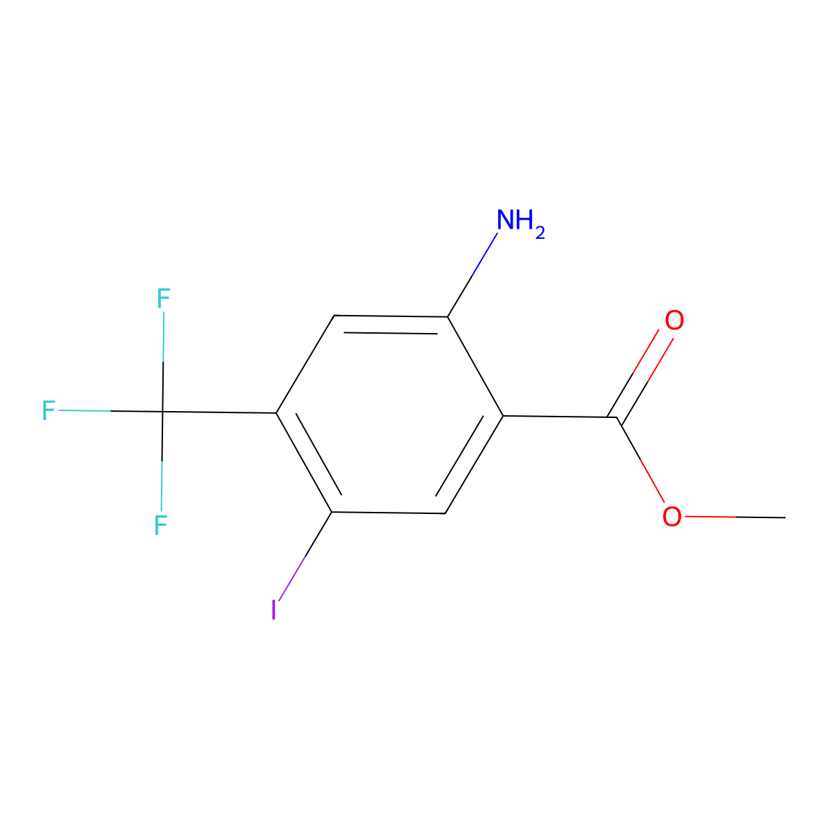 Methyl 2-amino-5-iodo-4-(trifluoromethyl)benzoate molecular structure, CAS 872624-52-7