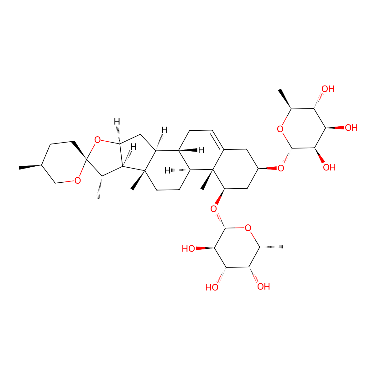 (25S)-1beta-(6-Deoxy-beta-D-galactopyranosyloxy)-3beta-(alpha-L-rhamnopyranosyloxy)spirost-5-ene molecular structure, CAS 87425-34-1
